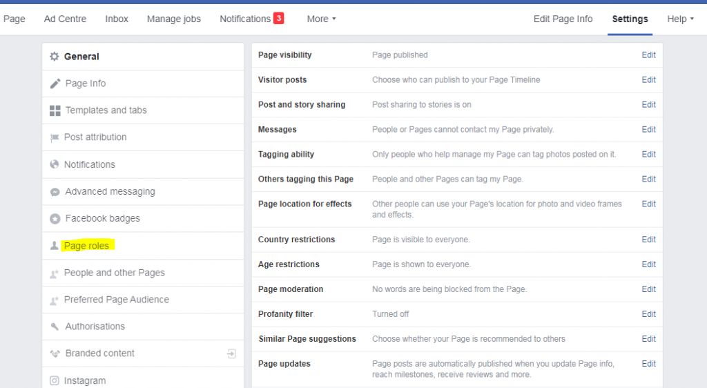 Facebook page roles
