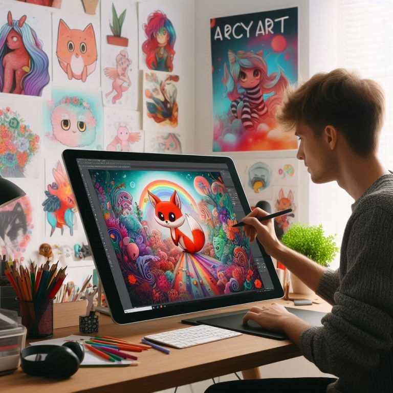 a creative male painter is drawing a cat on the board