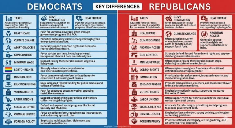 15 Differences Between Democrats and Republicans (Updated with 2025 Polling)