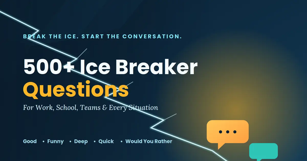 500+ ice breaker questions for work, school, teams, and virtual meetings — illustrated guide cover
